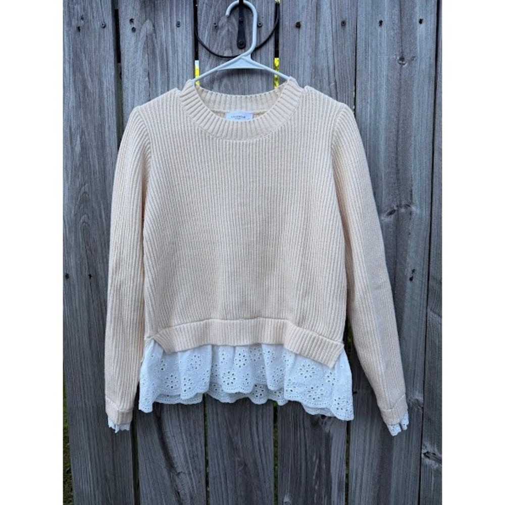 Cottagecore Eyelet Lace Anniewear Ribbed Sweater Womens Small Cream White